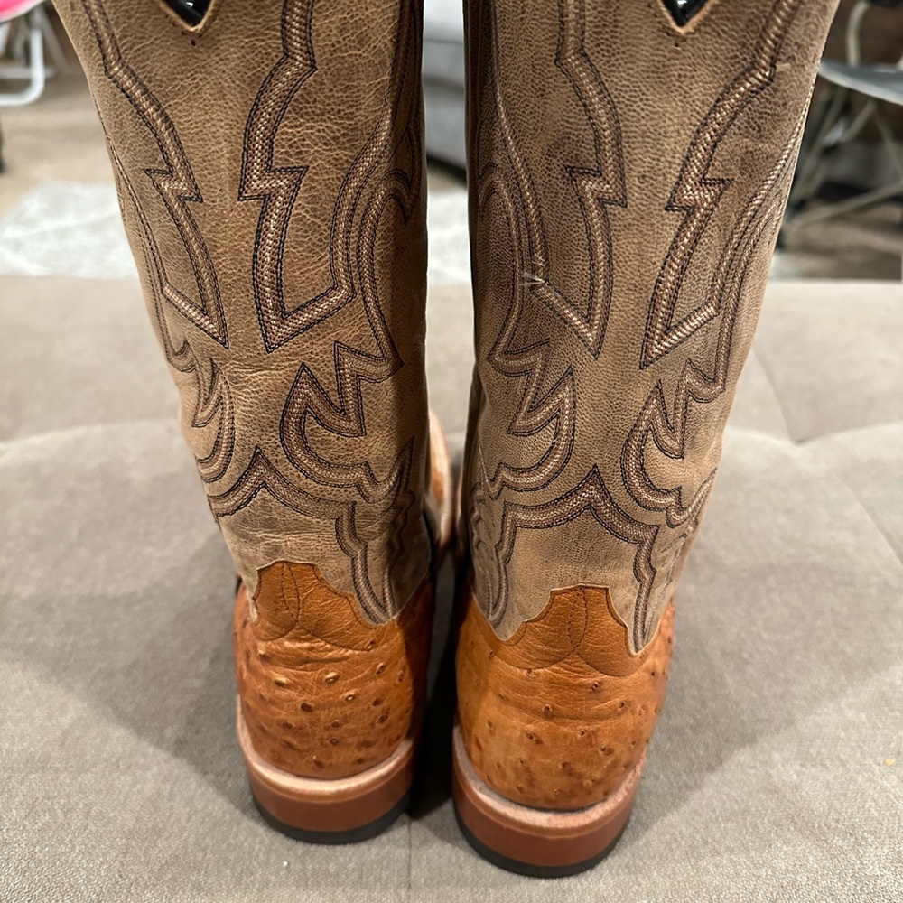 Brown Leather Cowboy Ostrich Boots Anderson Bean - Picture 2 of 6